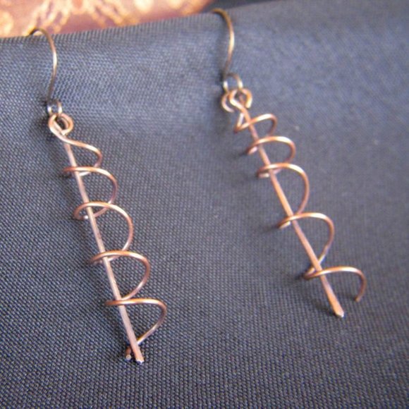 Handcrafted Swirly Copper Earrings - Picture 1 of 1